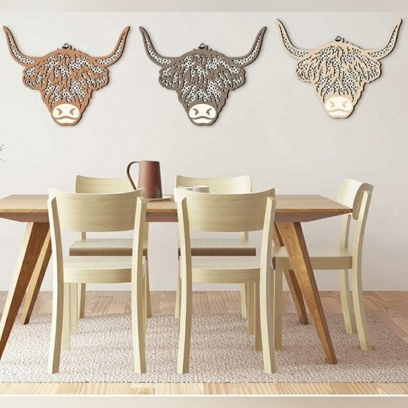 3 Piece set of Wooden Highland Cows NWT - Picture 2 of 2